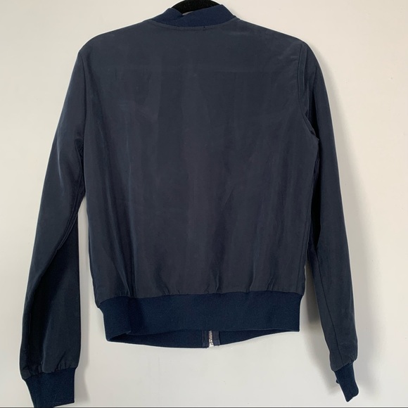 AMERICAN APPAREL Navy Blue Amelia Lightweight Silky Bomber Jacket - Picture 3 of 10